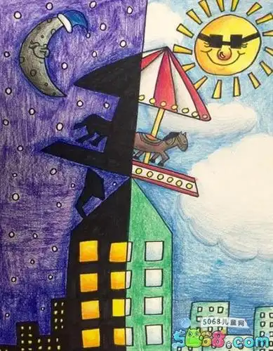 轮换的白天和黑夜简笔画