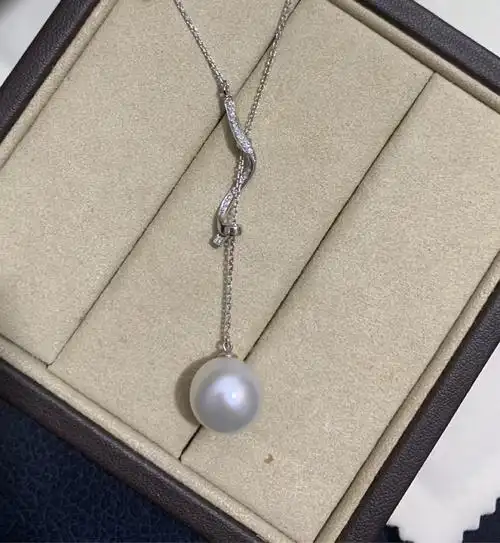 白珠调节18k白珍珠澳洲南洋项链一体链澳金钻石项链