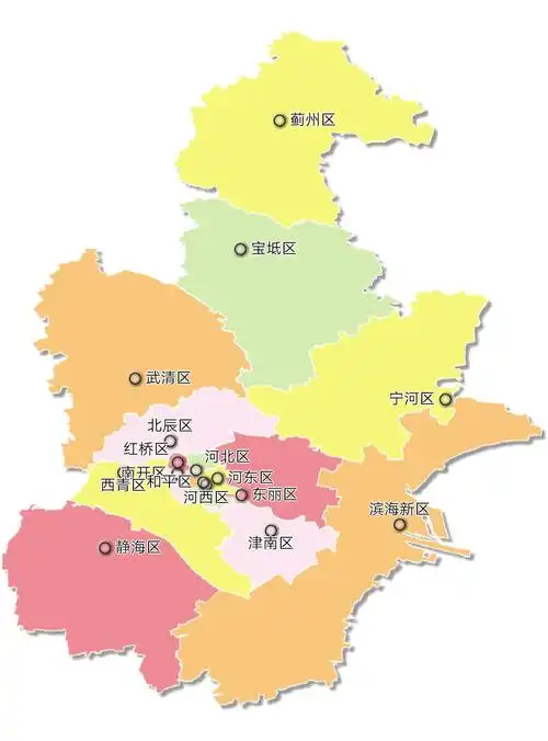 天津市行政区划图2,滨海新区始设于2009年,经国务院批准同意,撤销了原