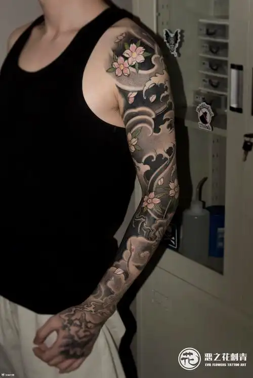 浪花樱花纹身图案大全 - 纹身大咖