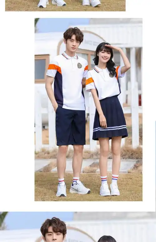 班服高中学院风夏季校服套装小学生英伦韩版运动会毕业照服装拼色袖