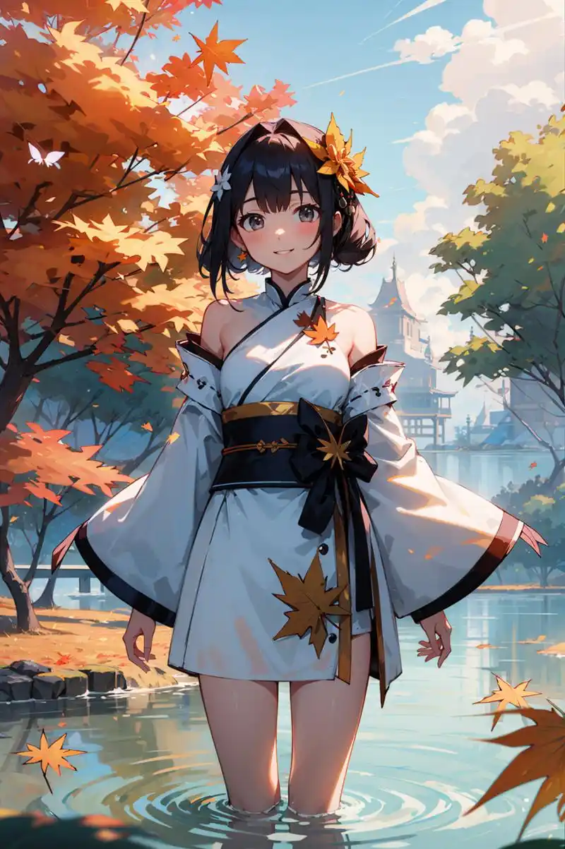 枫叶,汉服,水,#二次元#  #ai绘画# #动漫头像和壁纸