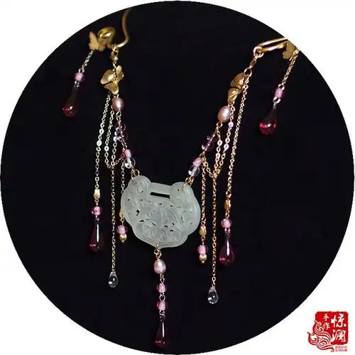 盛世歌-琉璃水滴 天然岫玉 珍珠 古典 汉服璎珞项圈 原创 包邮