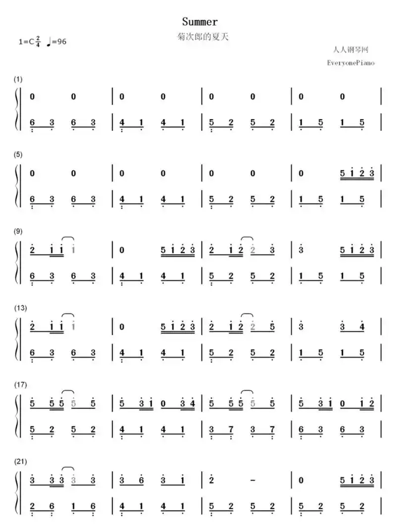 菊次郎的夏天简谱(数字谱)