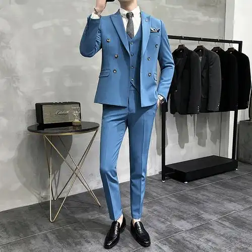 轻熟商务休闲西服套装男韩版帅气新郎结婚礼服感高级感西装三件套