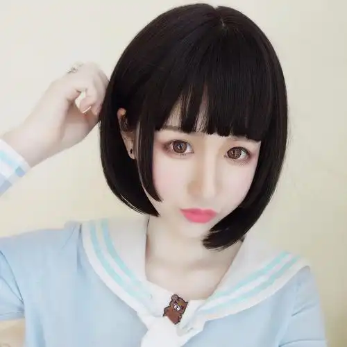 姬发式假发女短发空气刘海二次元时尚女自然蓬松修脸逼真发套