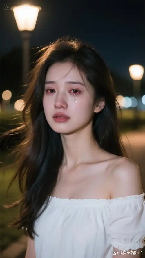 夜晚的微风,轻轻吹散了她的发丝,泪珠挂在脸上,显得格外楚楚动人