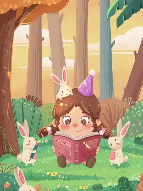 儿童插画兔子女孩