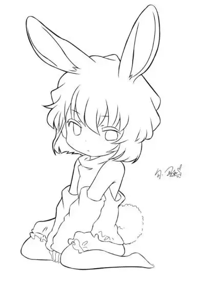 简单 二次元 兔耳少女 线稿