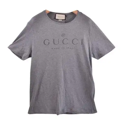 gucci/古驰 灰色 男士短袖t恤圆领logo标识印花棉做旧 441685 x3a80