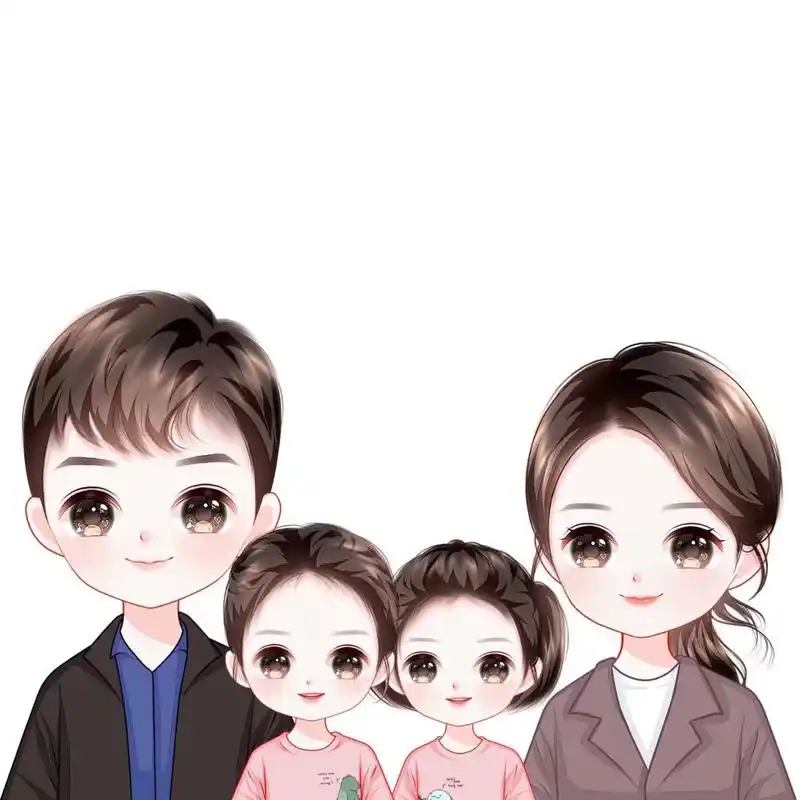 可爱温馨的亲子一家四口全家福卡通手绘头像 超好看的可爱卡通亲子一
