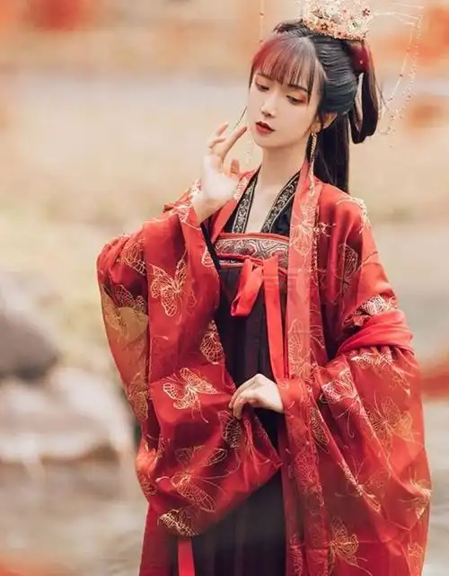 女红 美人妆汉服女学生古装长款红色系大袖衫齐胸襦裙套装古装仙女裙