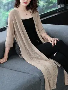 冰丝开衫女旗袍外搭披肩夏季配吊带裙子外披中长款针织防晒薄外套