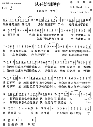 从开始到现在简谱,张信哲从开始到现在歌谱,张信哲从开始到现在歌词