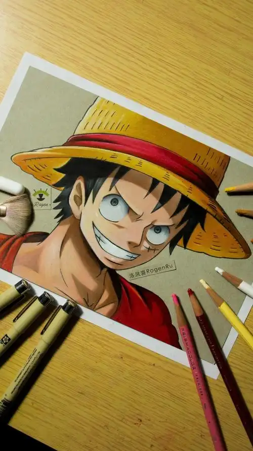 油性彩铅动漫人物:路飞,完成#二次元#  #手绘