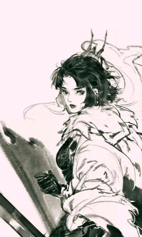 女将军 黑白色系 动漫女孩