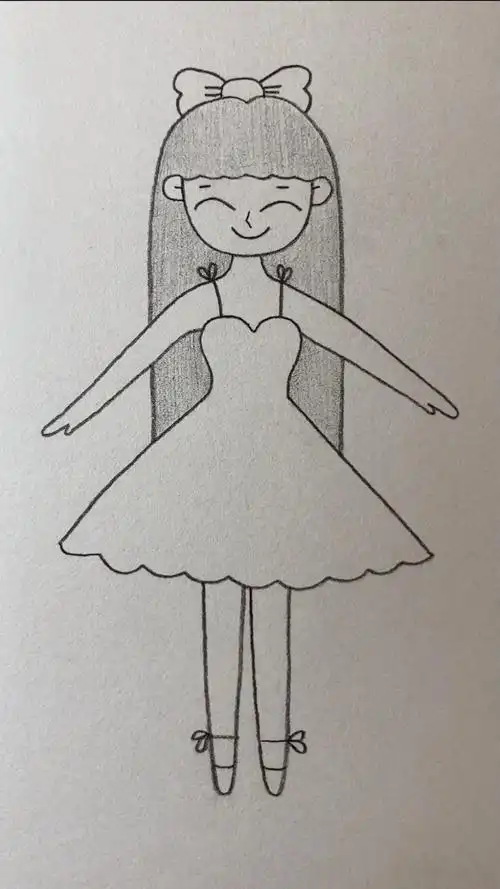 画开心的美丽小女孩