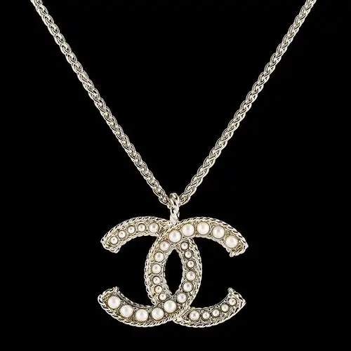 chanel/香奈儿 浅金色双c小珍珠镶嵌装饰项链 毛衣链