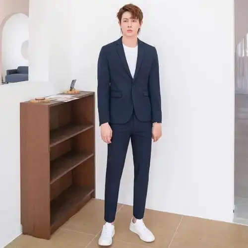 cso春夏男士韩风修身藏蓝色小西服套装青年帅气潮流休闲西装正装