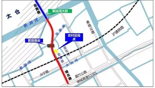 红线即为城北路对接太仓段根据规划,城北路向北延伸工程,北接新浏河