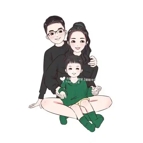 一家三口亲子卡通头像手绘可爱漫画脸头像