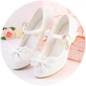 迪士尼disney小孩穿的公主鞋女童学生2021新款百搭洋气小女孩白色礼服