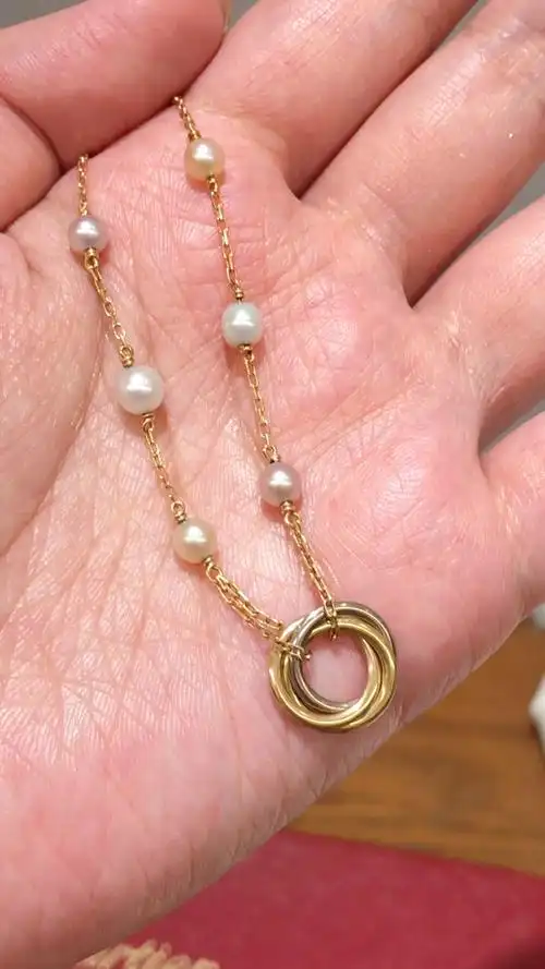 特价60156800 cartier卡地亚18k三色金珍珠手链 750玫瑰金黄金