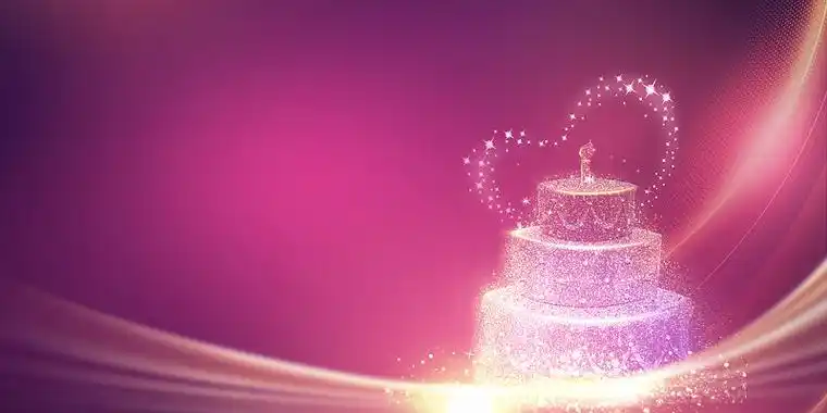 紫色渐变卡通光效蛋糕生日快乐生日宴会庆生展板背景