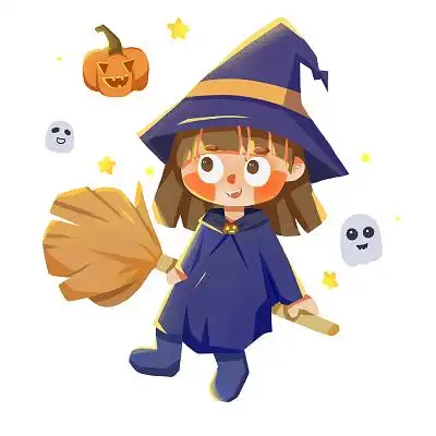 万圣节假期的吸血鬼和女巫万圣节卡通人物女巫南瓜蝙蝠月亮png素材万
