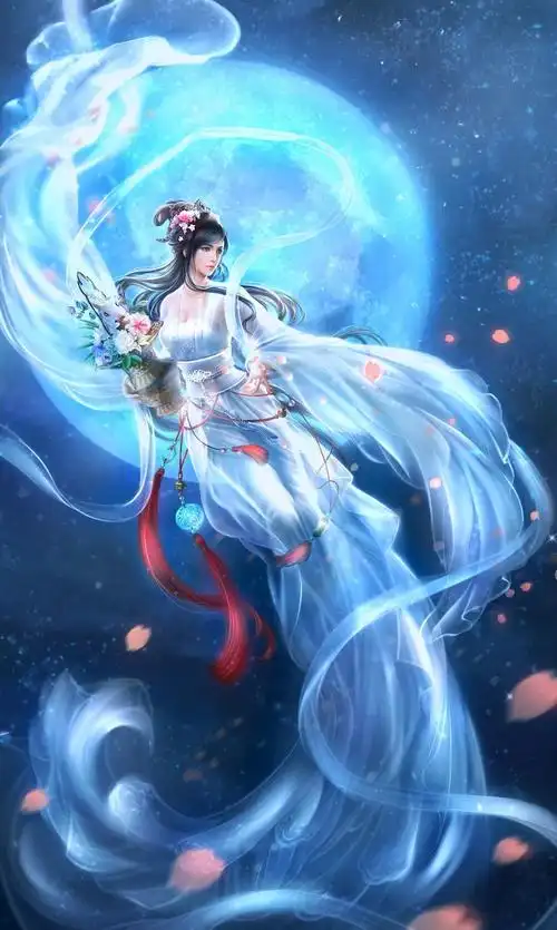 4k手机插画中国风古装3d古风美女奔月仙子 花篮超高清壁纸 - 国产动漫