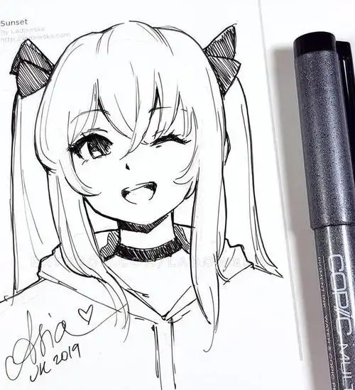 动漫少女黑白线稿素材,34张动漫人物线稿图,初学者临摹必备