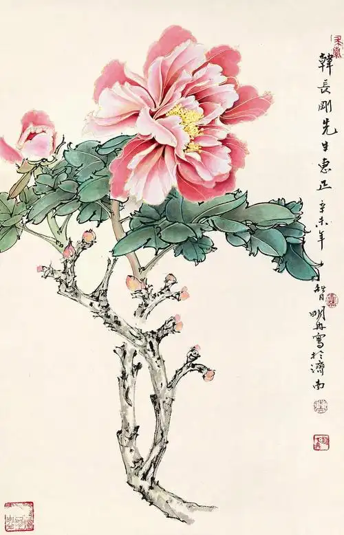 曹明冉双勾牡丹,笔如其人,线如其魂