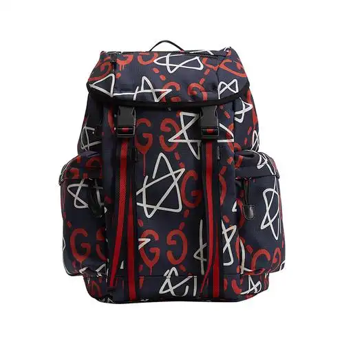 gucci古驰小精灵系列gg星星涂鸦欧美时尚抽带搭扣织物双肩包背包