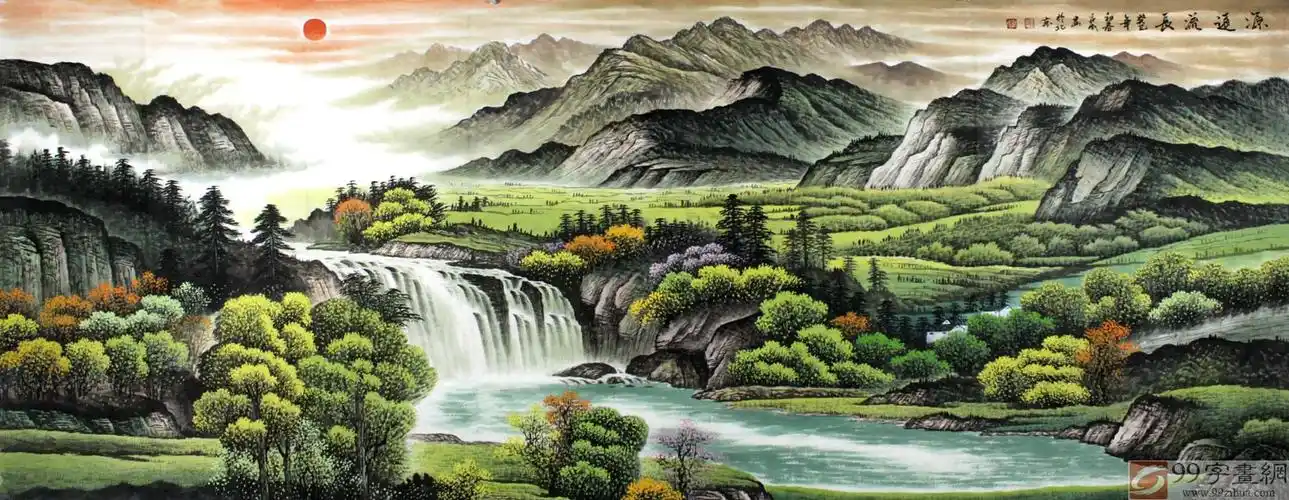 办公室旺财山水画 - 聚宝盆山水画 - 99字画网