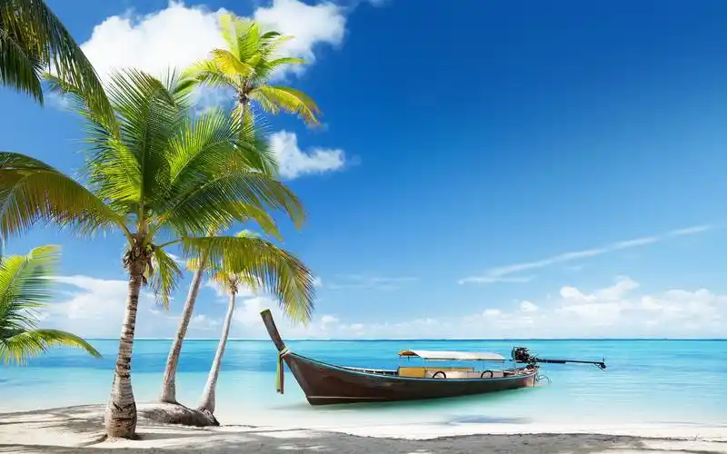 泰国,海滩,棕榈树,海,船 壁纸 - 1920x1200