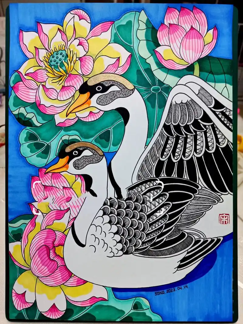 创意线描《天鹅》 马克笔线描画-264天鹅               临摹请标明