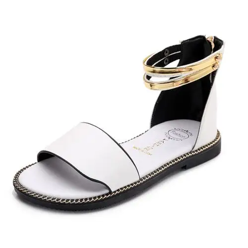 2017夏新款儿童凉鞋露趾女童高帮镂空包根罗马凉鞋一字型 白色 26