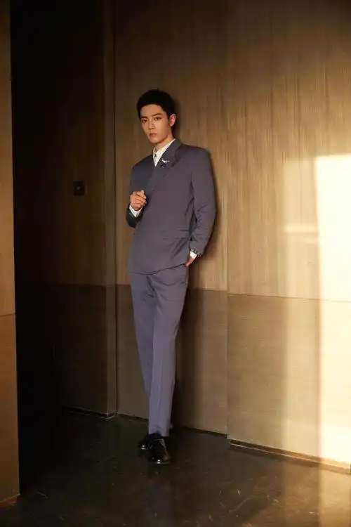 肖战薰衣草色西装帅气写真图片