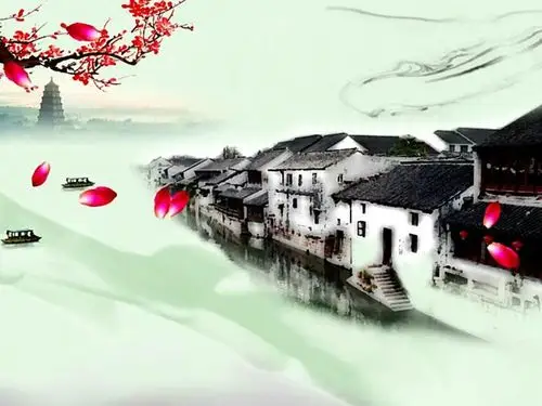 水乡古镇水墨画