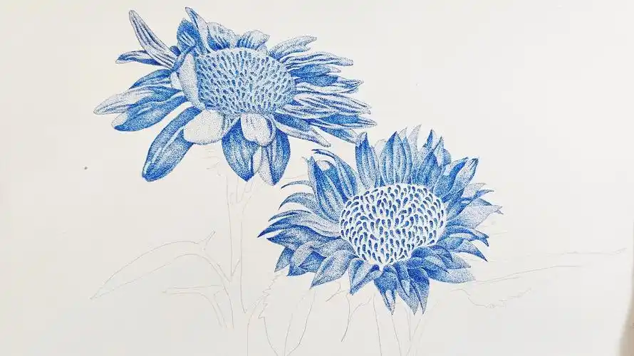 点绘——蓝色向阳花|插画|艺术插画|又脏又灰_原创作品-站酷zcool