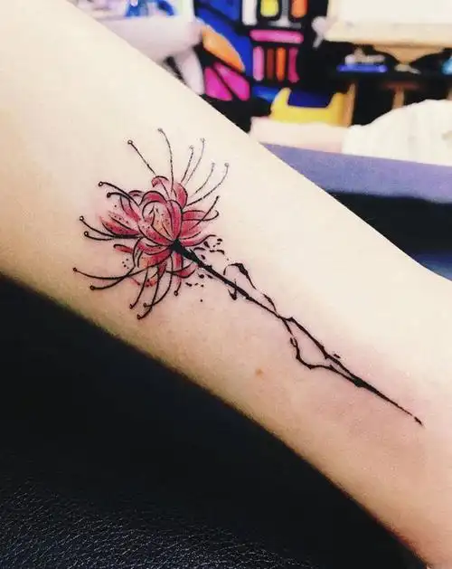 彼岸花纹身图片_腿部老传统纹身图案