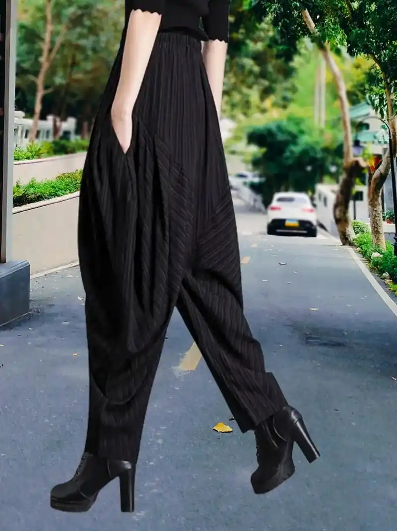 大码女装 好时尚的休闲灯笼裤!高腰宽松大码百搭时尚