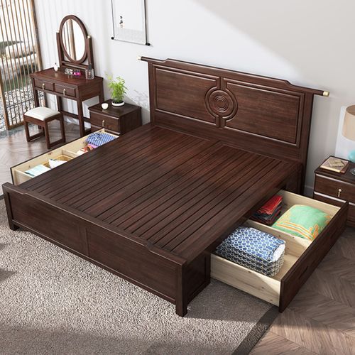 月影梳桐紫金檀木全实木床1.8米新中式双人大床现代轻奢卧室红木婚床