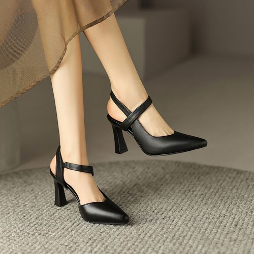 【牛皮头层】时尚百搭女鞋夏季一字带凉鞋女高跟真皮气质尖头鞋子