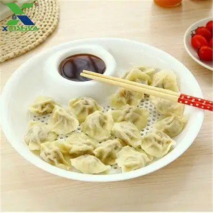 新世亚 塑料饺子盘 带醋碟 多功能沥水双层盘 吃水饺盘子控水果盘