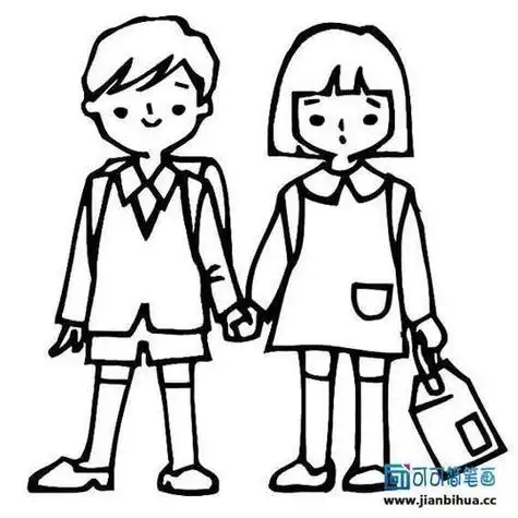 手牵手小女孩简笔画
