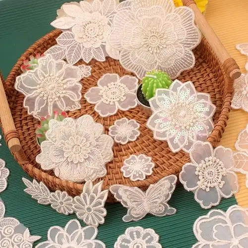 自粘米色蕾丝衣服贴补丁贴雪纺衣服蚊帐窗帘破洞修补刺绣贴花装饰