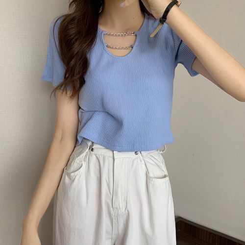 夏季设计感短款上衣服女装2021新款短袖t恤穿搭高腰甜辣妹风ins潮