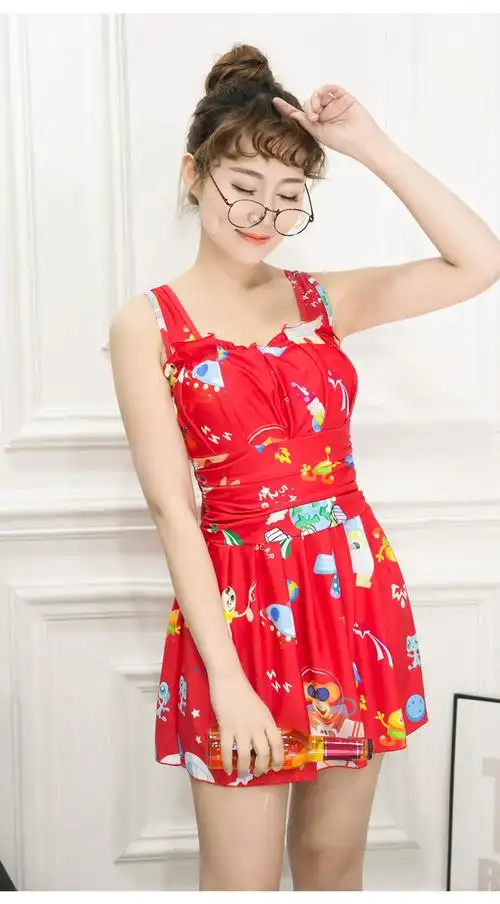 清仓特价泳衣连体裙式平角裤游泳衣女遮肚显瘦海边温泉女士游泳衣