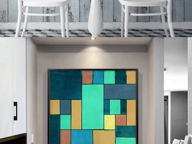 北欧现代抽象几何艺术矩形色块拼贴无框画玄关挂画装饰画